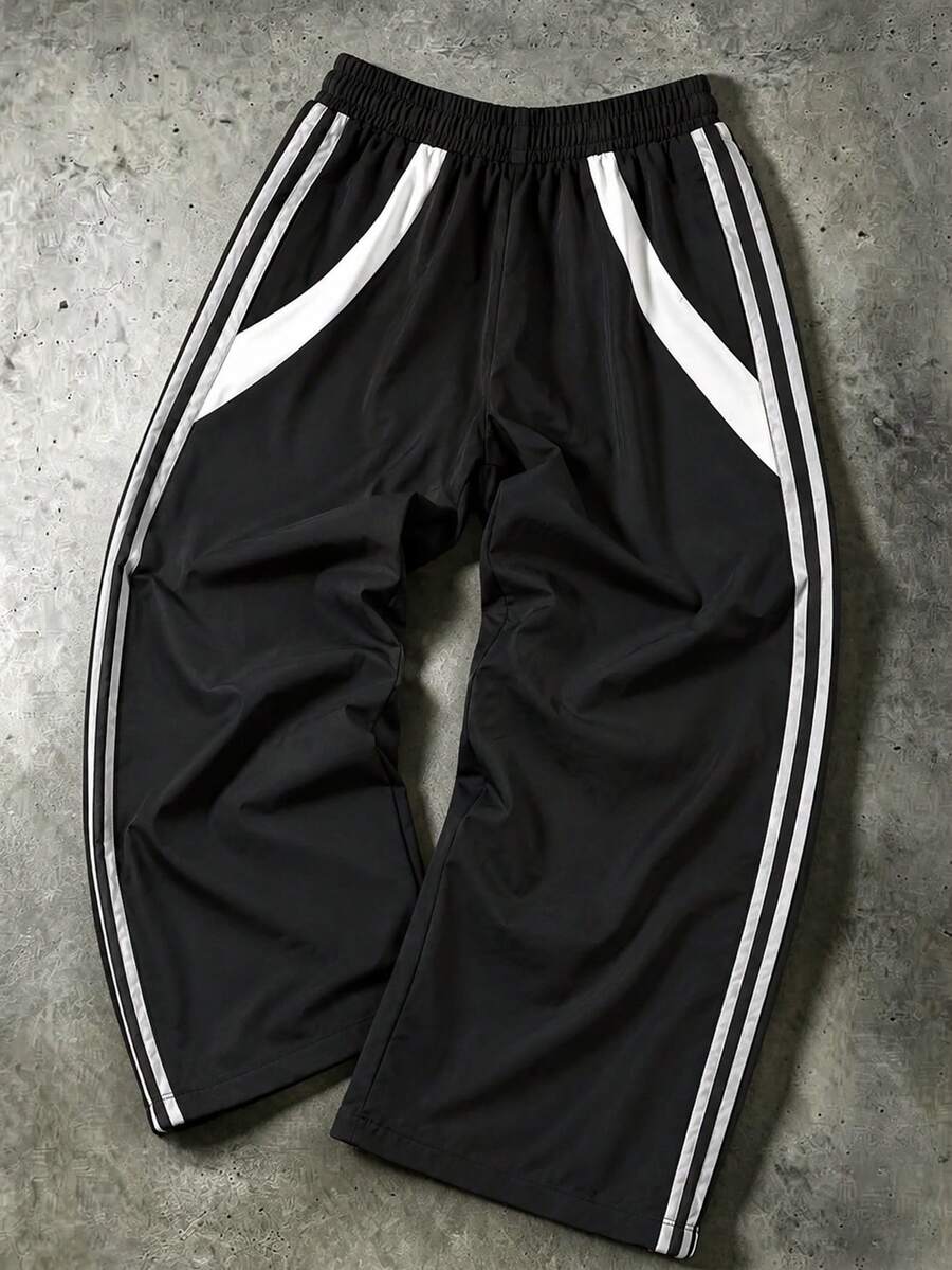 Gym Rark 男士側條紋寬腿寬鬆運動長褲,健身房適用 - 黑色 - 查看 1
