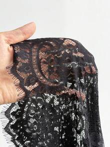 Elenzga Gaun Asimetris Patchwork Renda Warna Polos Elegan Ukuran Plus untuk Musim Panas - Hitam - View 8