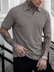 Manfinity CasualCool Camisa polo de manga corta de unicolor para el uso diario de los hombres - Gris - Ver 1