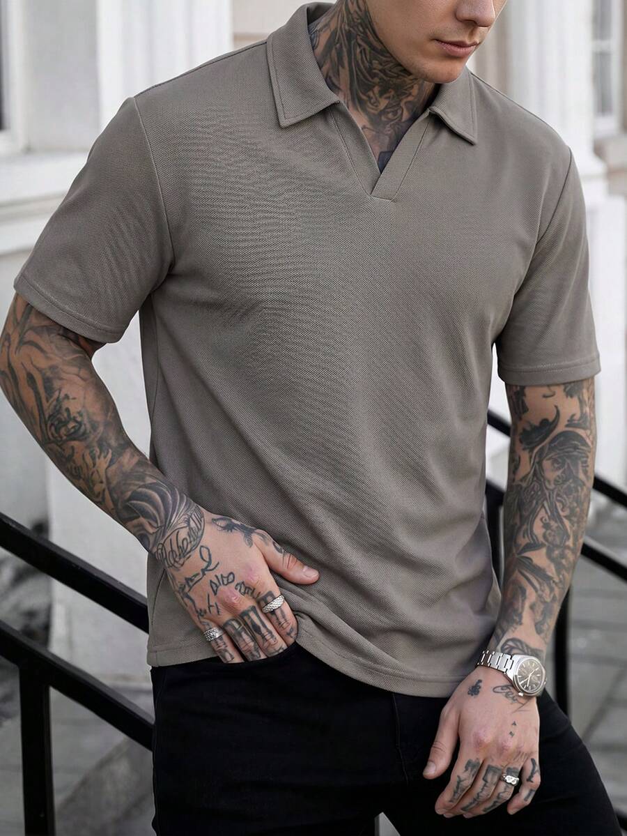 Manfinity CasualCool Camisa polo de manga corta de unicolor para el uso diario de los hombres - Gris - Ver 1