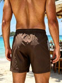 Manfinity KASUA Men's Plus Size Solid Color Drawstring Waist Casual Vacation Beach Shorts - Coffee Brown - View 2