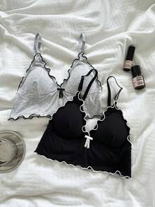 Napfluff 2件組 女款荷葉邊蝴蝶結裝飾內衣內衣套裝 - 彩色 - 查看 3