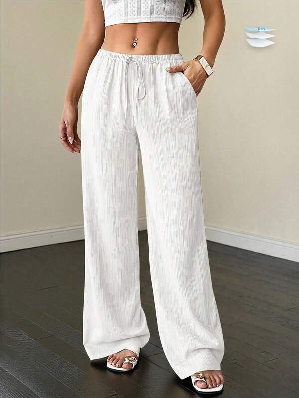 SHEIN Tall Women's Textured Waist Drawstring Casual Pants, Tall Women