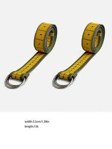superFUNNYmarket 1/2Pcs Streetwear Measuring Tape Belt, Yellow Double D-Ring Buckle Waist Belt, Adjustable Woven Fashion Belt With Metal Tip Tail,Creative & Quirky Birthday Gift,For Boyfriend, Girlfriend,Friends - Multicolor - View 7