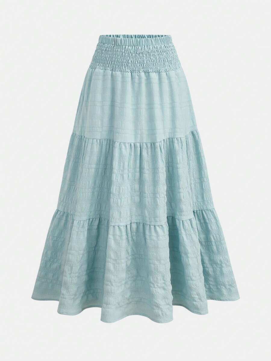 Girlism Teen Girl White,Ruffle Skirt Boho Long Skirt Break Paperbag Waist Frill Trim Ruffle Hem Skirt - Blue - View 1