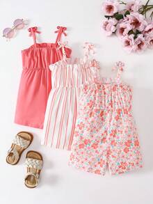Souflis Souflis Baby Girl Ruffle Edge Shoulder Bow Decor Romper - Multicolor - View 3