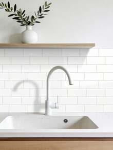 4/10/20 Pcs Waterproof Brick Textured 3D Wall Panels, DIY Tile Stickers, Removable Self-Adhesive Wall Tiles For Kitchen Bathroom Backsplash And Holiday Decor - White - View 4