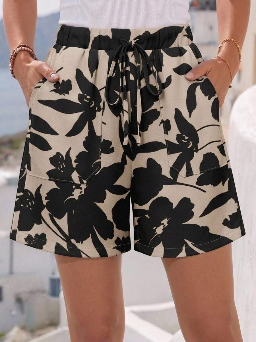 Faunlyn 女款休閒抽繩腰鬆身短褲,適合夏季日常穿著,女款夏季短褲 - 彩色 - 查看 1