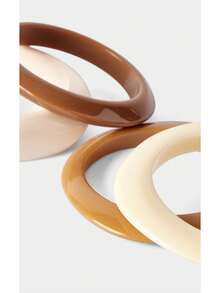 Noxbound 4-Piece Set Of Retro Resin Bracelets, Women's Models, New Beige Asymmetrical Simple Bracelets, Suitable For Daily, Party, Autumn And Winter Wear - Multicolor - View 2
