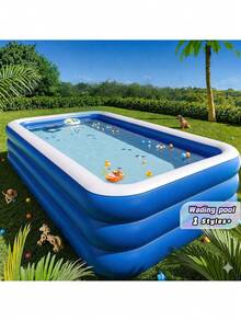 Large Inflatable Swimming Pool, Suitable For Group Gatherings, Parties, Family Activities, Assemblies, Patios, Balconies,Inflatable PVC Swimming Pool, Suitable For Family Patios, Durable For Outdoor Use, Sea Blue. - A - View 1