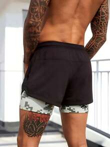 Gym Rark Men's Black 2 In 1 Gym Shorts With Built-In Pockets, Sports Outdoor Shorts - Black - View 2