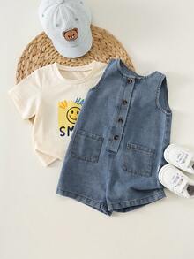 SHEIN Baby Boy/Girl Summer Casual Denim Romper, Cute Romper - Multicolor - View 6