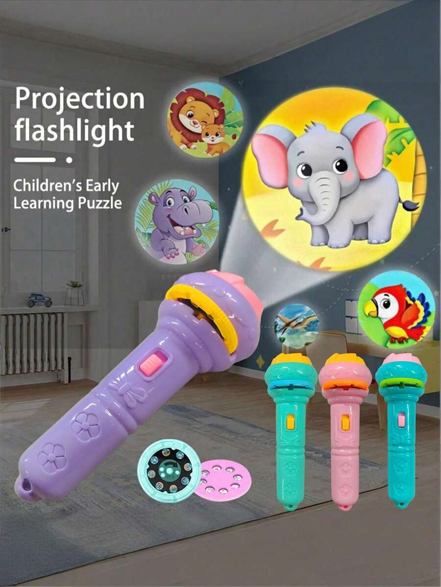 Teckwe Flashlight, With 24 Pattern Projections, Including 3 Cards, A Toy Lamp That Can Project Patterns. Multiple Patterns, Suitable As Birthday Or Christmas Gifts (Card Colors Are Random); The Product Is Powered By Button Batteries. - Multicolor - View 1