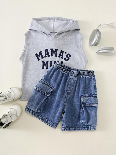 SHEIN Young Boy Summer Casual Cargo Denim Shorts
