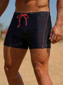 Surfspeed 男士黑色條紋拼接運動風休閒保守泳短褲，適合夏季海灘度假 - 彩色 - 查看 3
