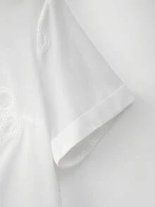 Linhara 大尺碼度假休閒花卉刺繡不對稱下擺襯衫 - 白色 - 查看 5