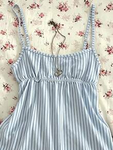 IslaSuriya Summer Casual Retro Y2K Striped Women's Camisole Tank Top - Blue - View 4