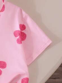 SHEIN Genkimix Kids 2件組女孩花卉滿版印花T恤與高腰紋理寬腿褲 - 粉色 - 查看 4