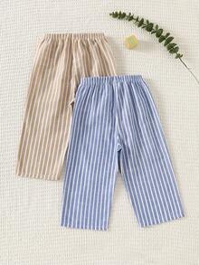 SHEIN Playful Pals Set 2 Potong Celana Panjang Bayi Laki-laki dengan Pinggang Elastis, Motif Beruang, dengan Pita Dekoratif, Cocok untuk Jalan-jalan, Gaya Jalanan, Pakaian Sehari-hari, Seragam Tim, Serbaguna dan Nyaman - MultiWarna - View 2