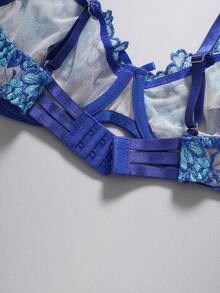 EmpressEnvy Women's Floral Embroidery Bra & Panty Underwear Lingerie Set - Blue - View 4