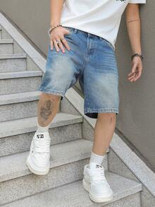 Manfinity EMRG Men's Loose Casual Bermuda Denim Shorts Jorts With Pockets Going Out Hang Out Commute Vacation Urban - Medium Wash - View 6