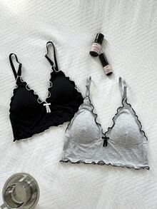 Napfluff 2件組 女款荷葉邊蝴蝶結裝飾內衣內衣套裝 - 彩色 - 查看 1