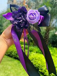1pc Artificial Flowers Wedding Decor Rose Flower (With Suction Cup)Car Rearview Mirror Present Ribbon Light House Decor Aisle Chair Decor For Party Wedding - one-size - View 15