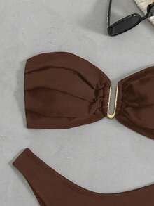 Swim Mod Traje de baño de unicolor, de moda, apropiado para el verano - Café integral - Ver 4
