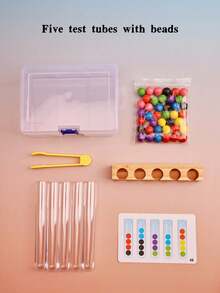 MINKOJA Test Tube Fine Motor Bead Sorting Game, Wooden Color Matching Clip Bead Toy, Montessori Preschool Sensory Learning Set, Hand Eye Coordination Concentration Training Educational Gift For Kids Ages 3+ - Multicolor - View 13