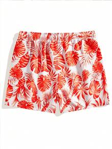 Azuldrift Men's Tropical Plant Print Drawstring Waist Beach Shorts, Holiday - Orange - View 4