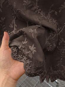 GlowEve CURVE Plus Size Women Comfortable Fitted Embroidered Ruffle Hem Blouse, Casual/Work Wear, Suitable For Daily Outing, Commuting, Dating, Spring & Summer - Brown - View 7