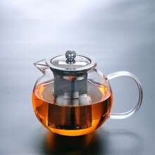 1個硼矽酸鹽玻璃茶壺，附可拆卸不鏽鋼濾網，適合泡散葉茶和花茶，適合露營、旅行和返校使用 - 透明 - 查看 3
