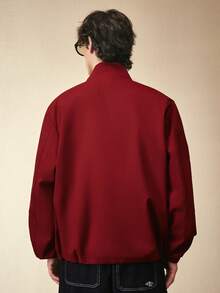 Sonviro 男士休闲百搭运动立领夹克，大号印花图案，年轻情侣款，大口袋，秋冬外套 - 酒紅色 - 查看 2