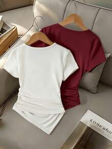 Elladie kids Asymmetric Hem Ruched T-Shirt, Two Pieces Set For Young Girls - Multicolor - View 2