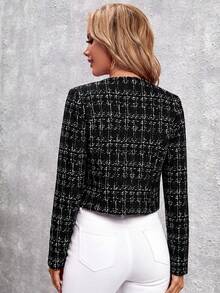 SHEIN Clasi Chaqueta corta de frente abierto para mujer para ir al trabajo - Negro - Ver 2