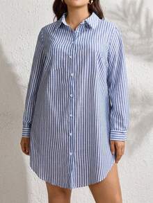 Comfylo Atuendos de verano para mujeres, atuendos de vacaciones, vestidos de graduación, ropa de oficina, vestido bohemio mini, Día de la Madre, vestido de regreso a casa, atuendos de maestras, atuendo de aeropuerto para mujeres, camisa de manga larga holgada a rayas azul y blanca, vestido mini, simple y de moda, uso diario casual, adecuado para uso diario, romántico y elegante, elegante y de moda para ir al trabajo, atuendos de estilo sirena de oficina, vestido estilo casual holgado en línea A para mujeres, estilo náutico casual para mujeres, ropa de otoño talla grande, ropa escolar, vestido de regreso a casa, ropa de oficina para mujeres - Azul y blanco - Ver 1