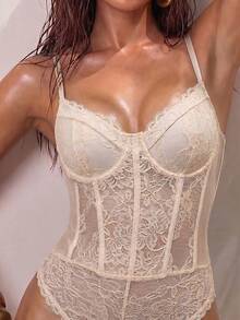 SHEIN Glamour 女款蕾絲時尚性感細肩帶背心 - 香檳色 - 查看 4
