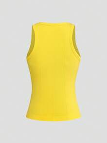 Sweetra Women's Seamless High Neck Workout Tank Top, Tight Casual Sports Yoga Fitness T-Shirt For Yoga And Gym Training - Yellow - View 2