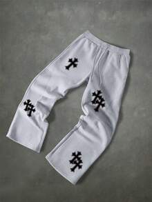 Manfinity EMRG Men's Cross Pattern Print Pocket Drawstring Waist Casual Loose Sweatpants - Grey - View 5