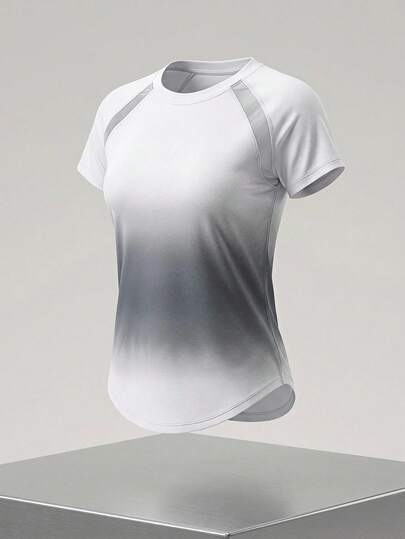 Cheerettes 渐变色弧形下摆运动T恤女式健身衬衫