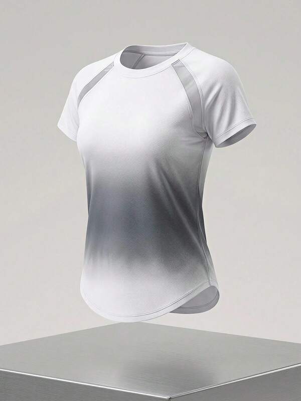 Cheerettes Camiseta deportiva para mujer con bajo curvo en degradado