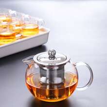 1個硼矽酸鹽玻璃茶壺，附可拆卸不鏽鋼濾網，適合泡散葉茶和花茶，適合露營、旅行和返校使用 - 透明 - 查看 10