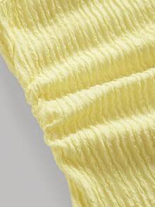 SHEIN Tween Girl Tween Girl Autumn Casual Cute Vacation Minimalist Comfortable Layered Ruffle Hem Puff Dress Woven Texture Fashion Mini Skirt White Butter - Yellow - View 8
