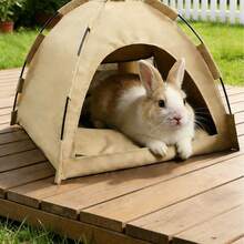 Breathable Fabric Rabbit Tent Bed, Portable Foldable, Indoor/Outdoor Rabbit Cage Decor, Khaki Small Pet Resting House - Multicolor - View 6
