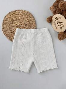 SHEIN Conjunto de pantalones casuales de punto de unicolor con dobladillo con volantes para niñas bebés - Blanco - Ver 7