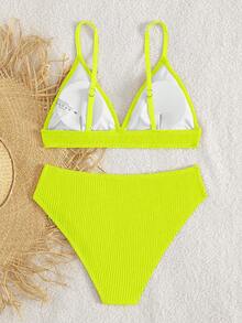SHEIN Conjunto de traje de baño verde neón para vacaciones en la playa para niña preadolescente - Amarillo - Ver 2
