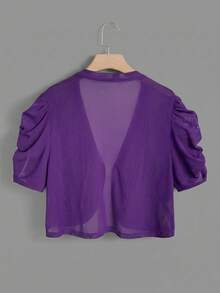 SHEIN Clasi Plus Petal Sleeve Open Front Crop Jacket Wedding Guest Autumn Fall - Purple - View 2