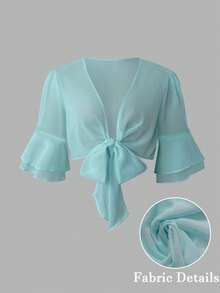 GlowEve CURVE Plus Size Women's Solid Color Tie-Front Casual Versatile Everyday Beach Vacation Outing Shirt Light Blue Summer - Blue - View 8
