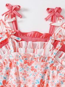 Souflis Souflis Baby Girl Ruffle Edge Shoulder Bow Decor Romper - Multicolor - View 4