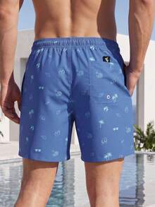 CoralVoy Men's Drawstring Waist All-Over Print Casual Vacation Beach Shorts, Holiday - Dusty Blue - View 2